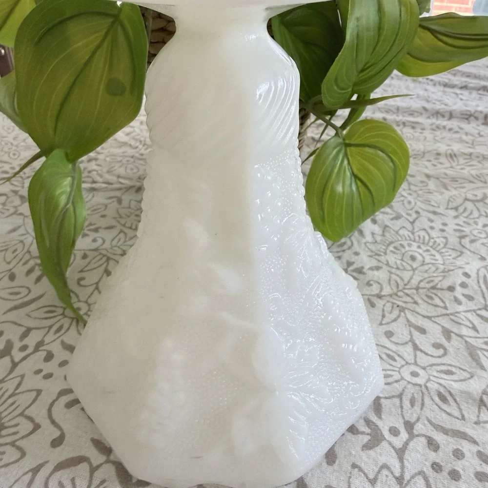 Vintage Milk Glass Hobnail Pedestal Vase | Scalloped Edge Floral Decor